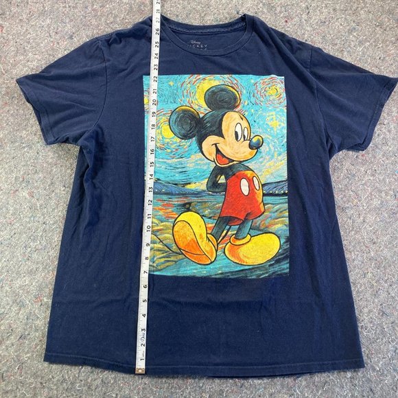 Disney Mickey Mouse Van Gogh's Starry Night Womens Navy Blue T-Shirt Size L - Picture 4 of 8